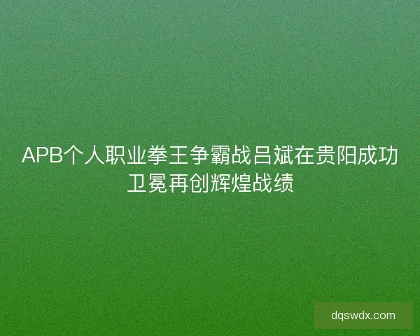 APB个人职业拳王争霸战吕斌在贵阳成功卫冕再创辉煌战绩